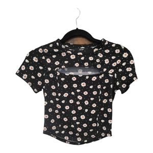 Papaya Daisy Cutout Crop Top